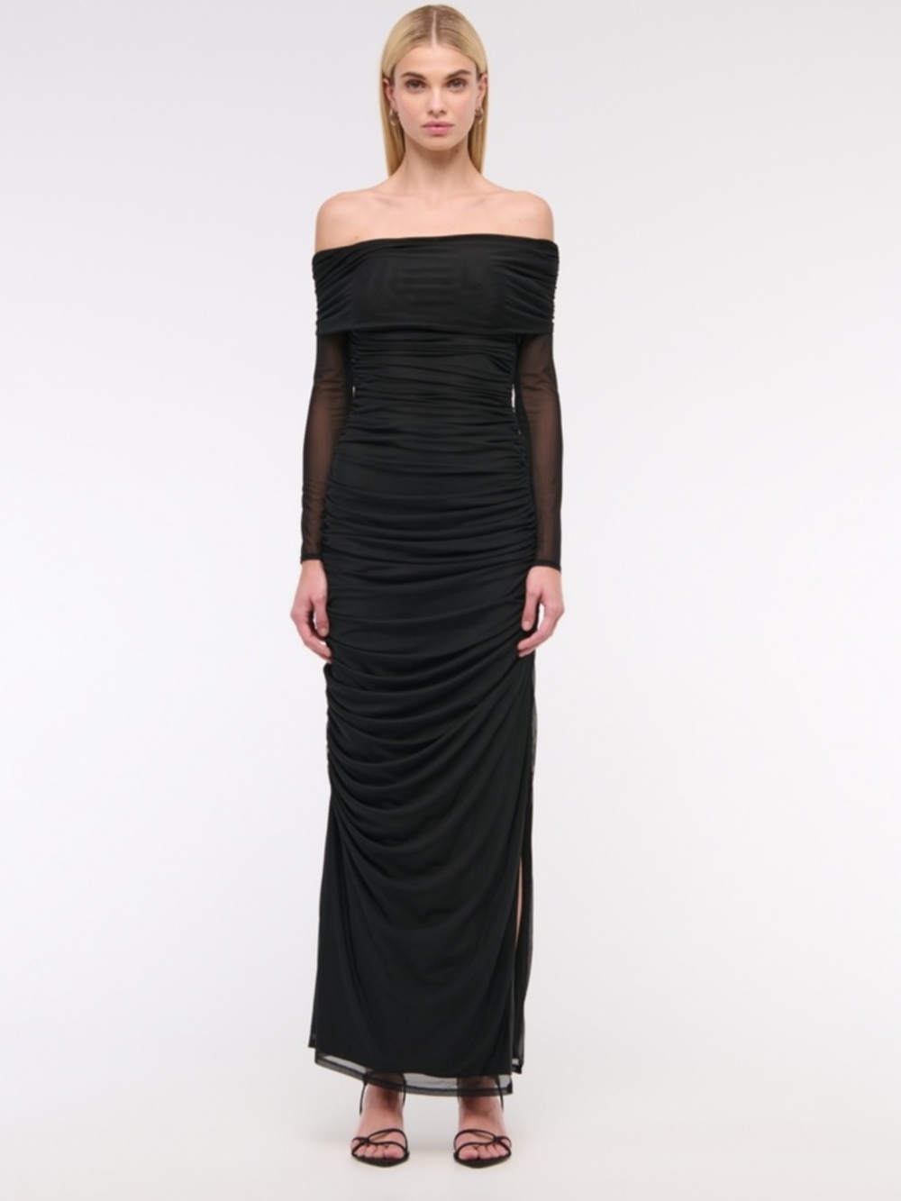 Abercrombie & Fitch Black Off-Shoulder Ruched Maxi Dress